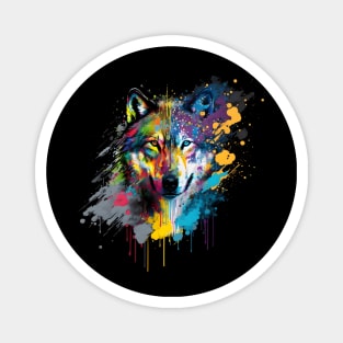 Wolf Abstract Artwork, Vibrant, Paint Splatter Magnet